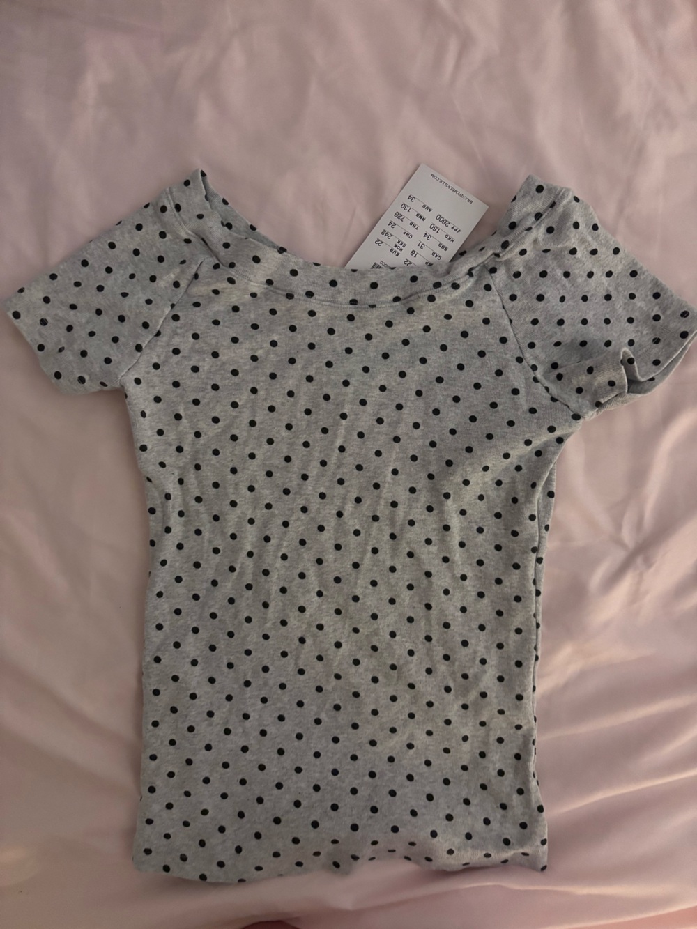 BNWT Brandy Melville Gray Tee with Black Polka Dots